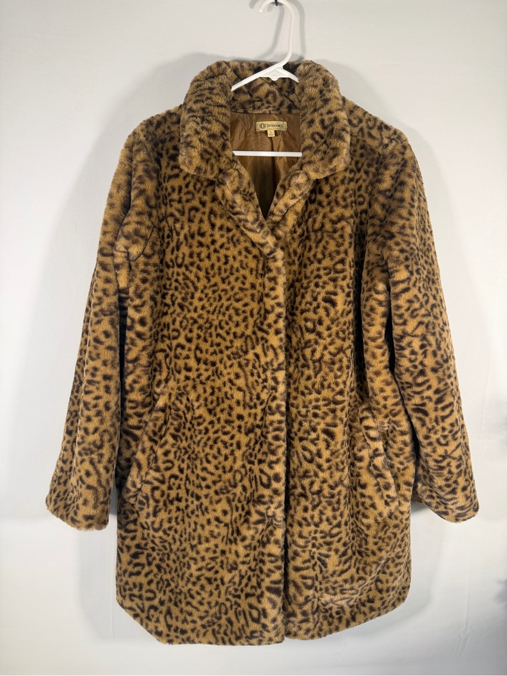 Democracy Leopard Print Plush Faux Fur Coat Mob Wife Large